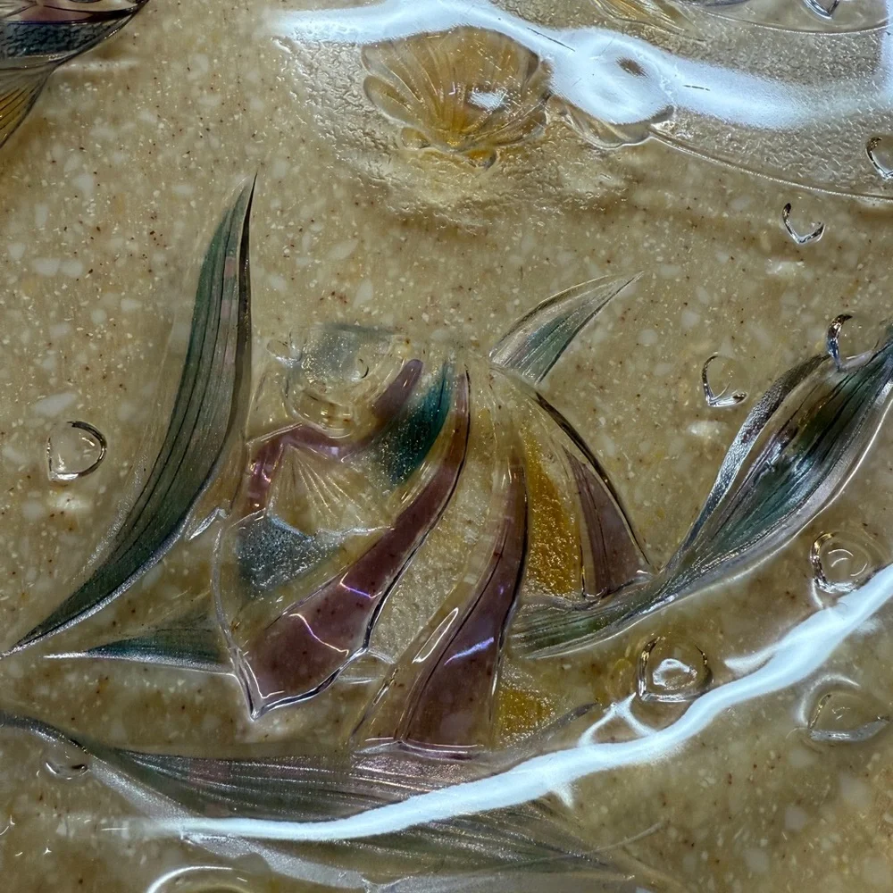 Mikasa Vintage Tropical Key Largo Glass Plate Fish Design 15 inch Blue and Gold